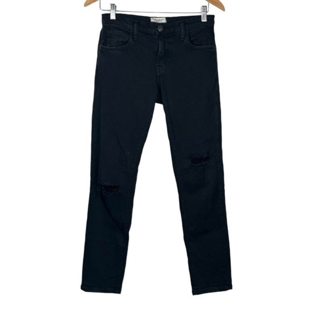 Current/Elliott The Fling Jeans Womens 23 Black Distressed Slim Boyfriend‎ Denim